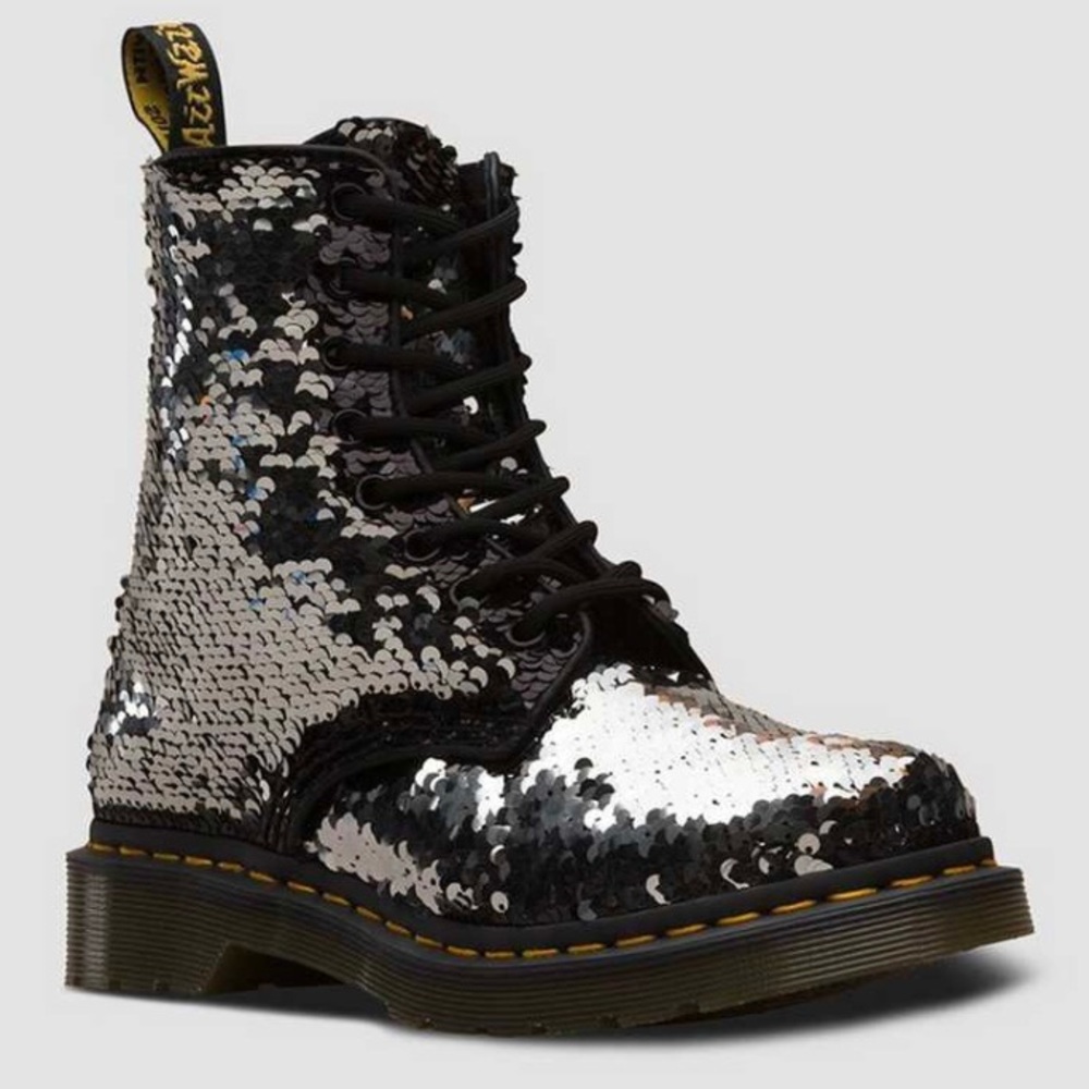 DR. MARTENS 1460 Pascal Sequin Black Silver Boots - Picture 15 of 16